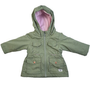 Osh Kosh B'Gosh Zip Up Jacket Baby Girl's 12M Greeb Hooded Warm Pockets